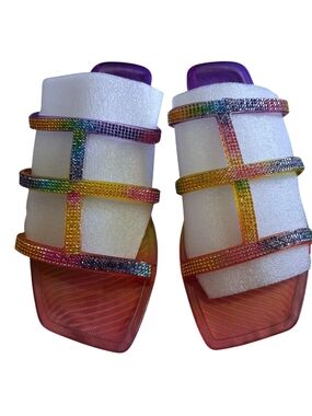 Women’s Rainbow Crystal Strappy Slide Sandals